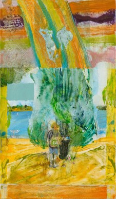 林奕維Lin, Yi-Wei，互為陰影：天體營湖邊 Reciprocal Shadow：nudity camp at lakeside，壓克力顏料,畫布 Acrylic on the canvas，70 x 35cm，2018