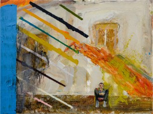 林奕維Lin, Yi-Wei，在陽台上 Balcony，壓克力顏料,畫布 Acrylic on the canvas，40 x 30cm，2018